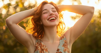 Woman standing outdoors with a bright smile, representing self-acceptance, peace, and emotional well-being after counselling support